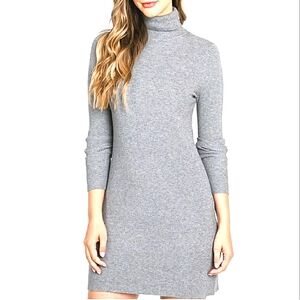 Anistar Grey Ribbed Knit Turtleneck long sleeve Mini Dress Sz M